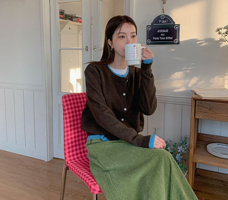 Oat Wool layered color combination Cardigan