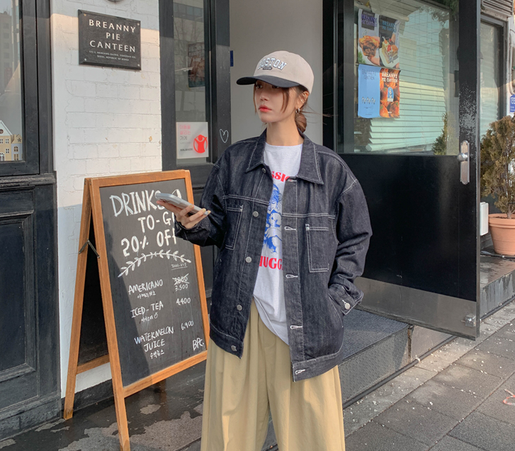 [Unisex] Mech Non-Fade Stitch Pocket Denim Jacket