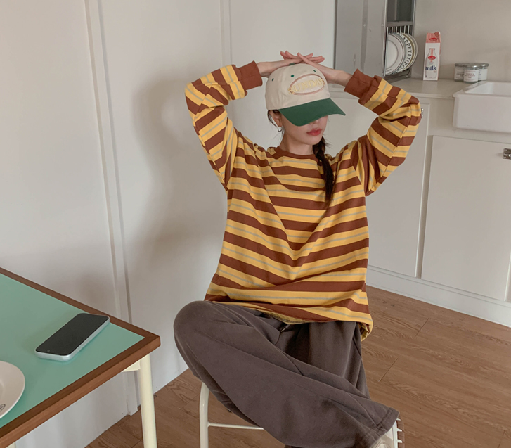 [Unisex] Pinks color combination single-breasted long-sleeve long t-shirts