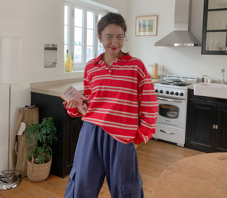 Rugby Color Block Polo Long-sleeve Long T-shirts