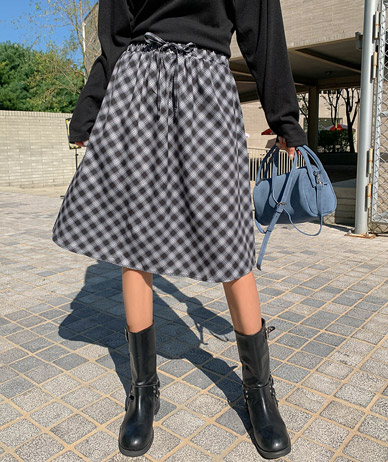 Slub Check Banding Skirt