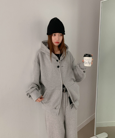 [Unisex] Uno Button Two-Way Hoodies Zip Up