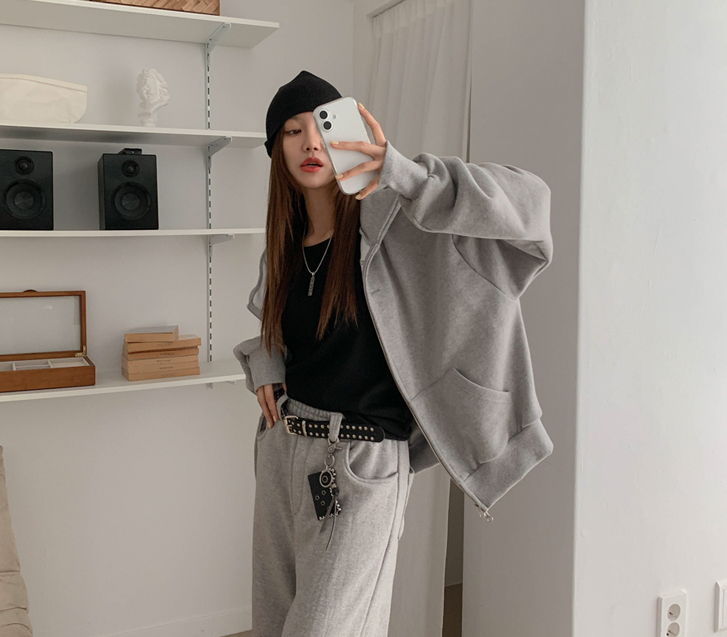 [Unisex] Uno Button Two-Way Hoodies Zip Up