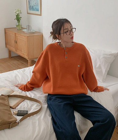 [Unisex] Modal Henley Neck Overfit Raund Neck Knit