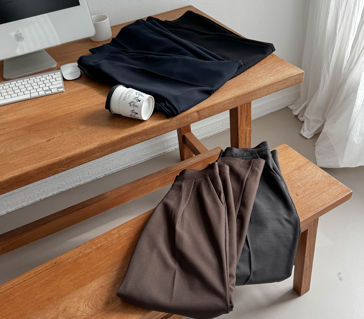 Fret Pintuck Wide Banding Slacks (Short/Longver)