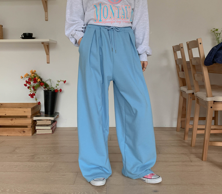 Cozy Pintuck Banding Wide Training Pants