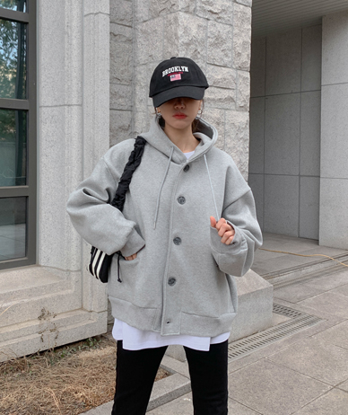 [Unisex] Levo Double-Layer Button Hooded Cardigan