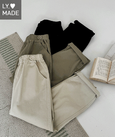 [20% off special sale] Hey Button Bijou Cotton Washing Semi Baggy Span Banding Pants