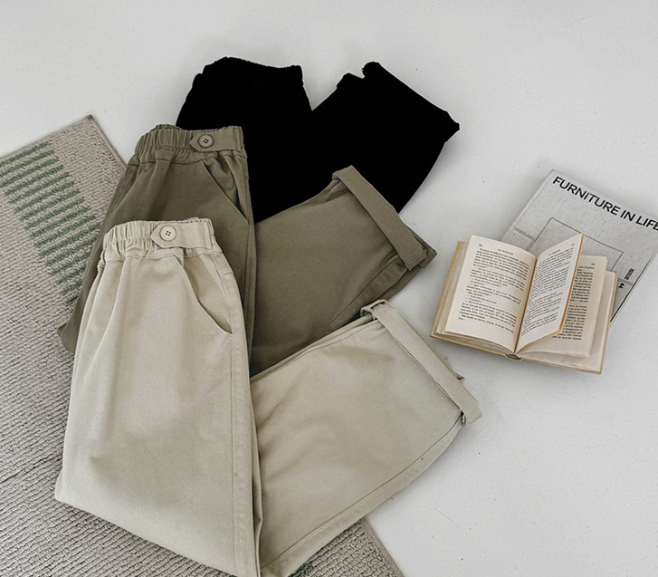[20% off special sale] Hey Button Bijou Cotton Washing Semi Baggy Span Banding Pants