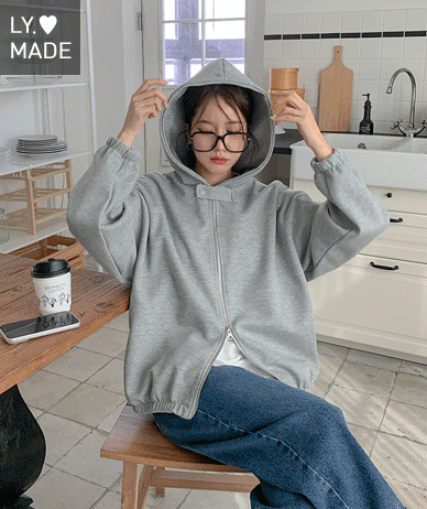 Double-layer snap button two-way banding hoodies zip up