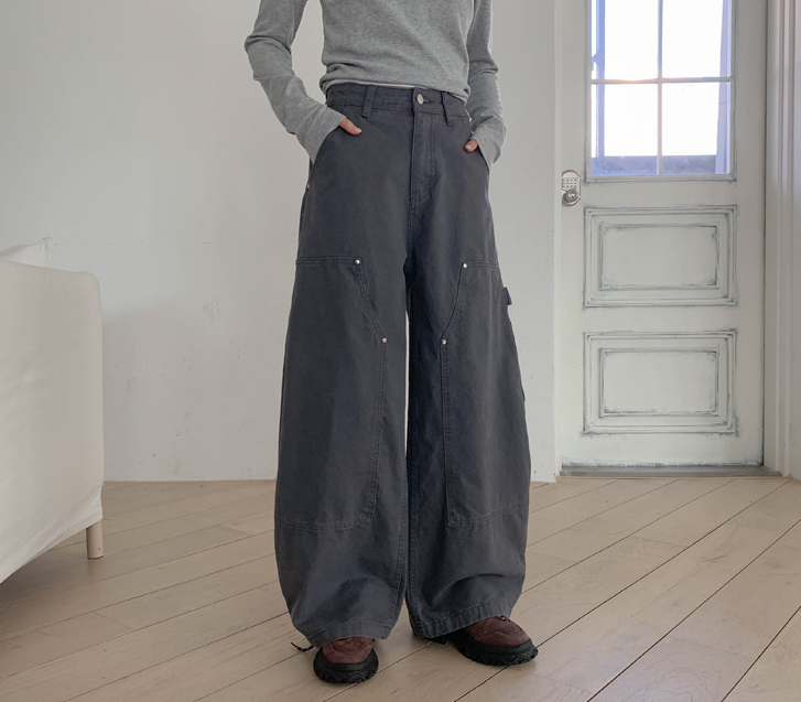 [Unisex] Tommy Cut Rivet Carpenter Wide Pants