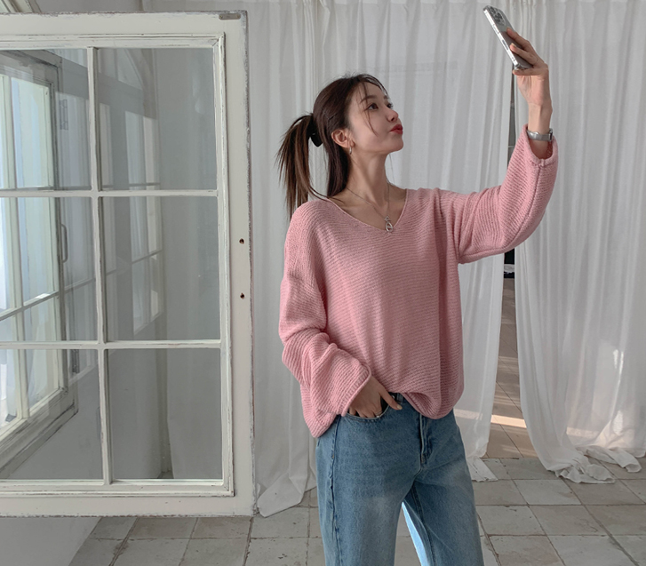 Apple V-neck Long-sleeve Dol-Dol-I Knit