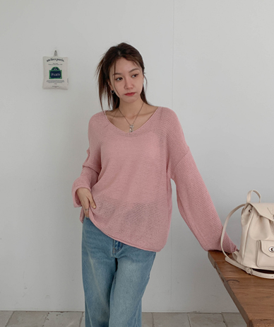 Apple V-neck Long-sleeve Dol-Dol-I Knit
