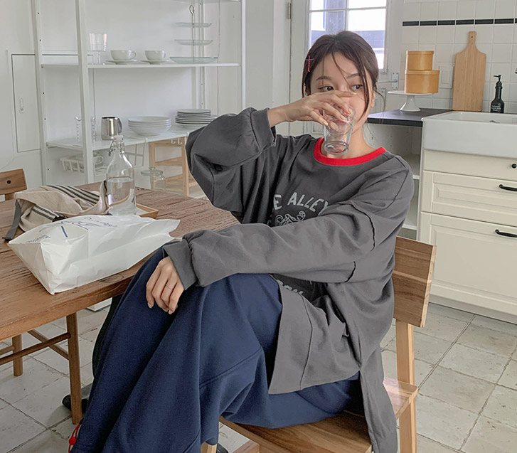 Rider printed slit Long-sleeve Long t shirts