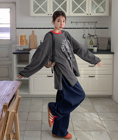 Rider printed slit Long-sleeve Long t shirts