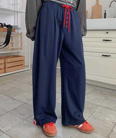 Spring color combination button wide training pants