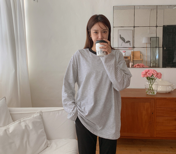 [Unisex] Mocal color combination single-breasted long-sleeve T-shirt