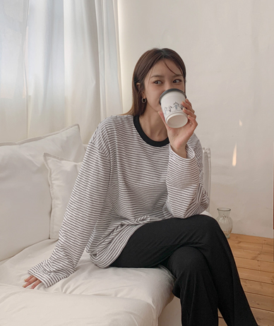 [Unisex] Mocal color combination single-breasted long-sleeve T-shirt