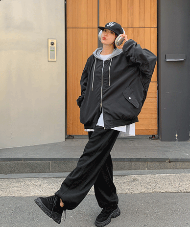 [Unisex] Tir Shirring Hooded Aviation Jumper