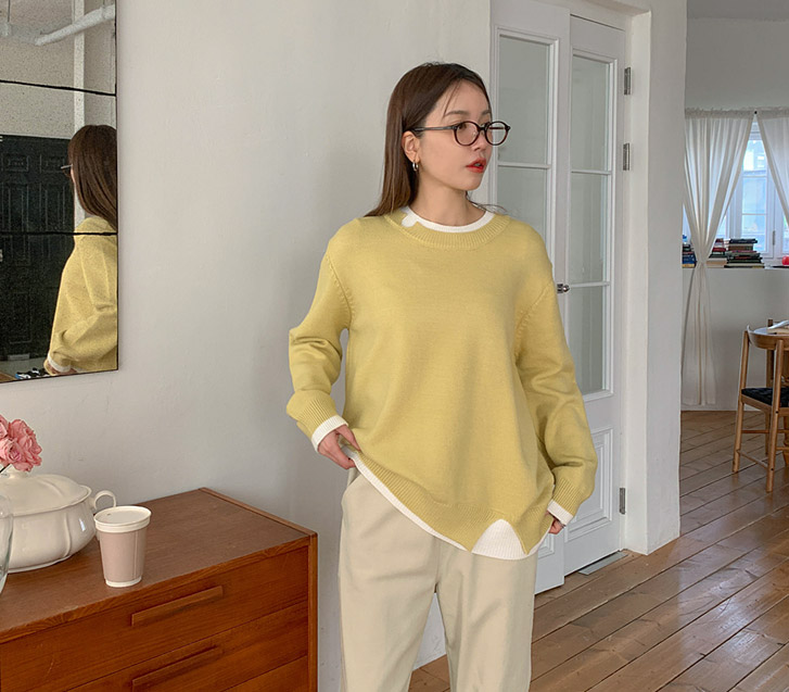 Spring Double Color Combination Team Long-sleeve Knit