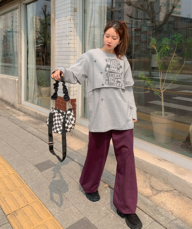 [Unisex] Peanut Star Dye Layered Long-sleeve Long T-shirts