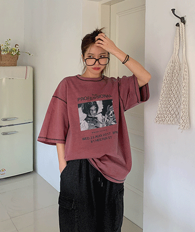 [Unisex] Matil Printed Stitch Pigment Short-Sleeve Long T-Shirts