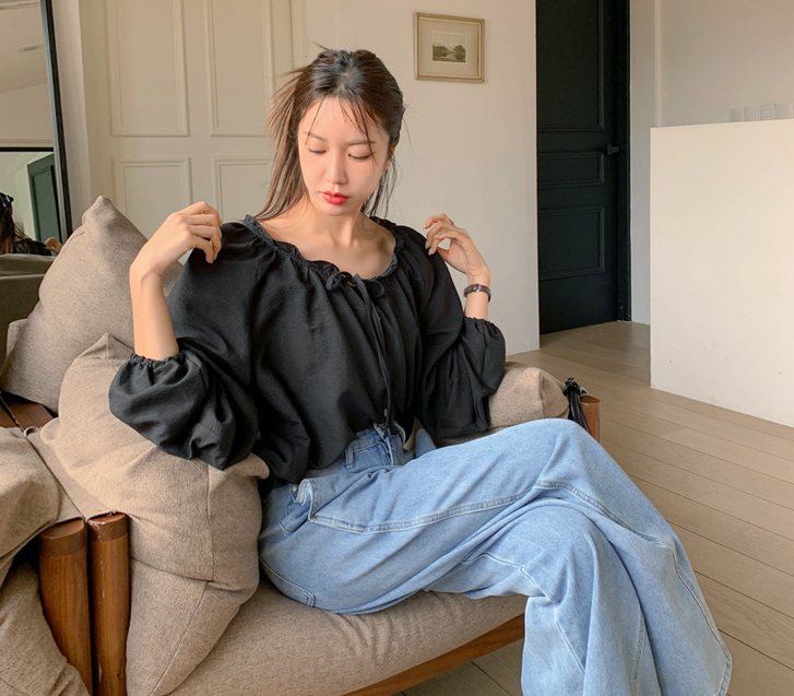 Fog Button bowknot Race Blouse