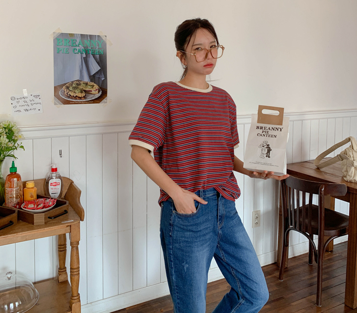 [Unisex] Money Striped Short-sleeve T-shirt