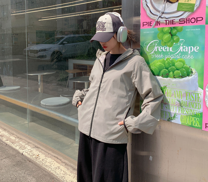 [Unisex] Caffe Color Combination Nylon String Hood Windbreak Jumper