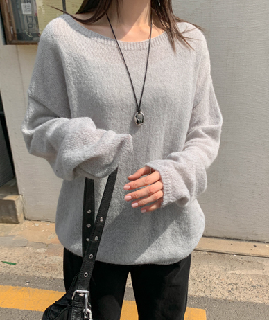 Meat Alpaca Lip Neck Long-sleeve Wool Knit