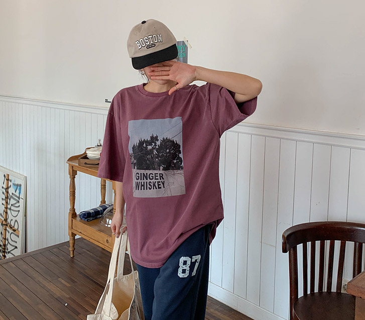 [Unisex] Ginger Print Pigment Short Sleeves T-shirt