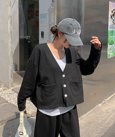 Season Patch Crop V-Neck French Terry Cardigan