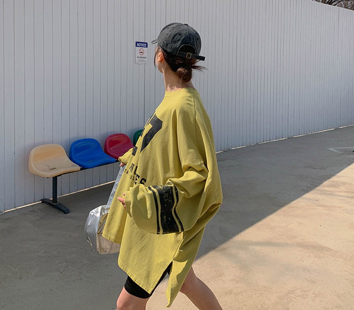 87 Printed Pigment Overfit Slit Long T-shirts