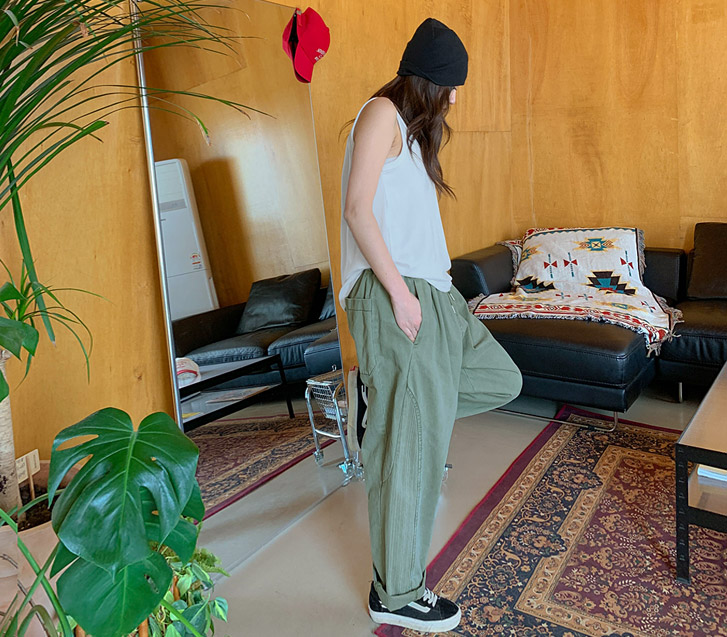 [Unisex] Auto Side Cut Pigment Banding Baggy Pants