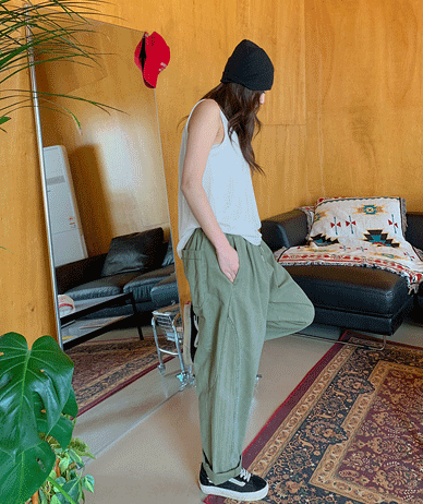 [Unisex] Auto Side Cut Pigment Banding Baggy Pants