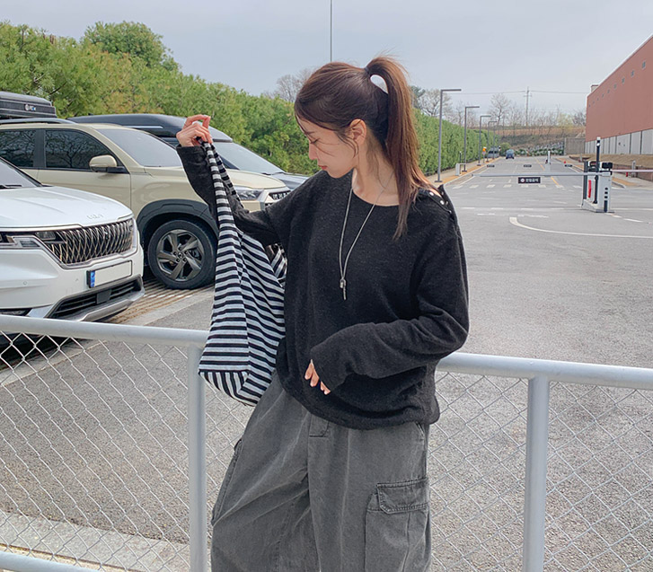 Haven Rivet Button Asymmetrical Boucle Long Sleeve Knit