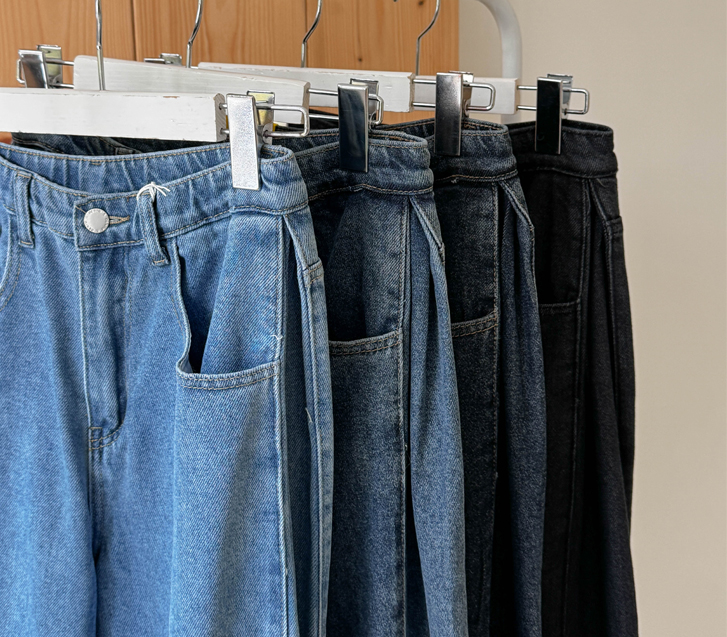 Daz Lyocell Side Folding Snap Button Denim Wide Pants (Short/Basic/Long)