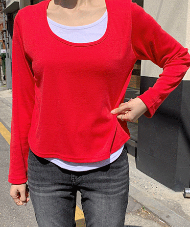 Mari layered U-neck spandex long-sleeved T-shirt