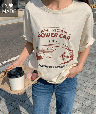 Power Car printing Short Sleeves T-shirt