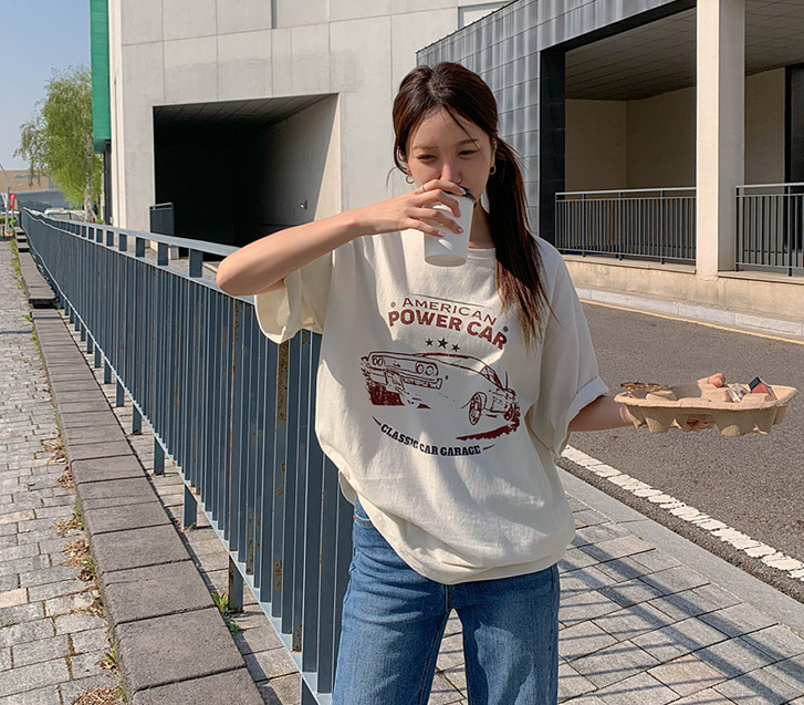 Power Car printing Short Sleeves T-shirt