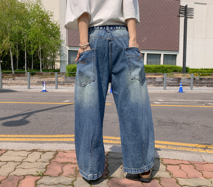 Tata Dart Washing Denim Banding Wide Baggy Pants