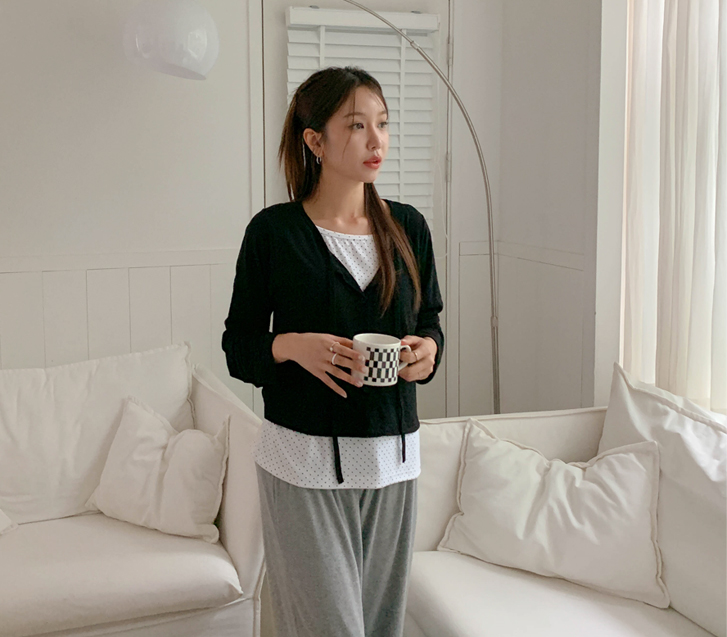 Cafe Dot layered Cardigan T-shirt