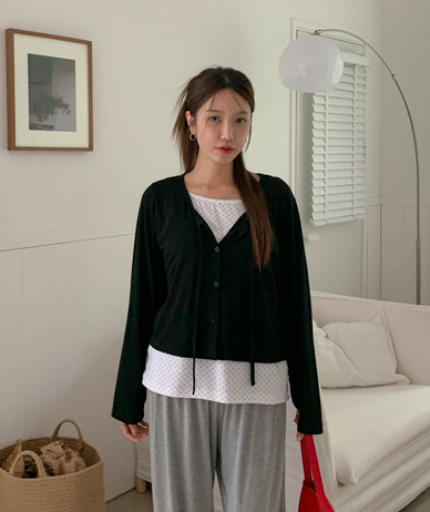 Cafe Dot layered Cardigan T-shirt
