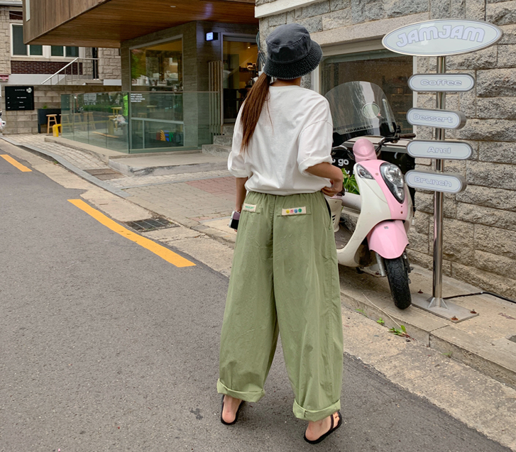 Smile Patch Nylon Banding Baggy Pants