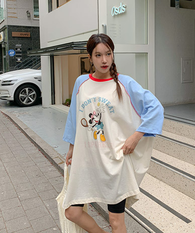 Tennis Mickey color combination overfit long t-shirts