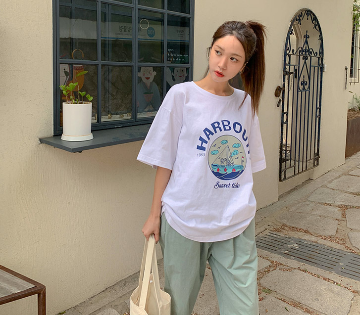 Harbor Print Loose Fit Short Sleeves T-shirt