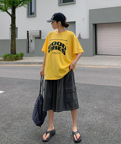 GOOD VIBES printing Short Sleeves T-shirt