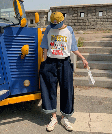 Folding Raw Denim Wide Balloon Baggy Pants