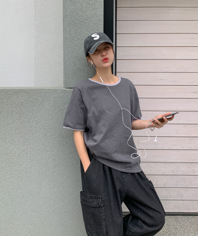 Shine Striped Color Combination Short-Sleeve T-Shirt