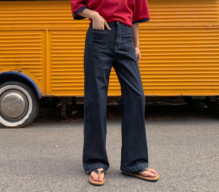 Mishu Cool Denim Banding Straight Wide Pants